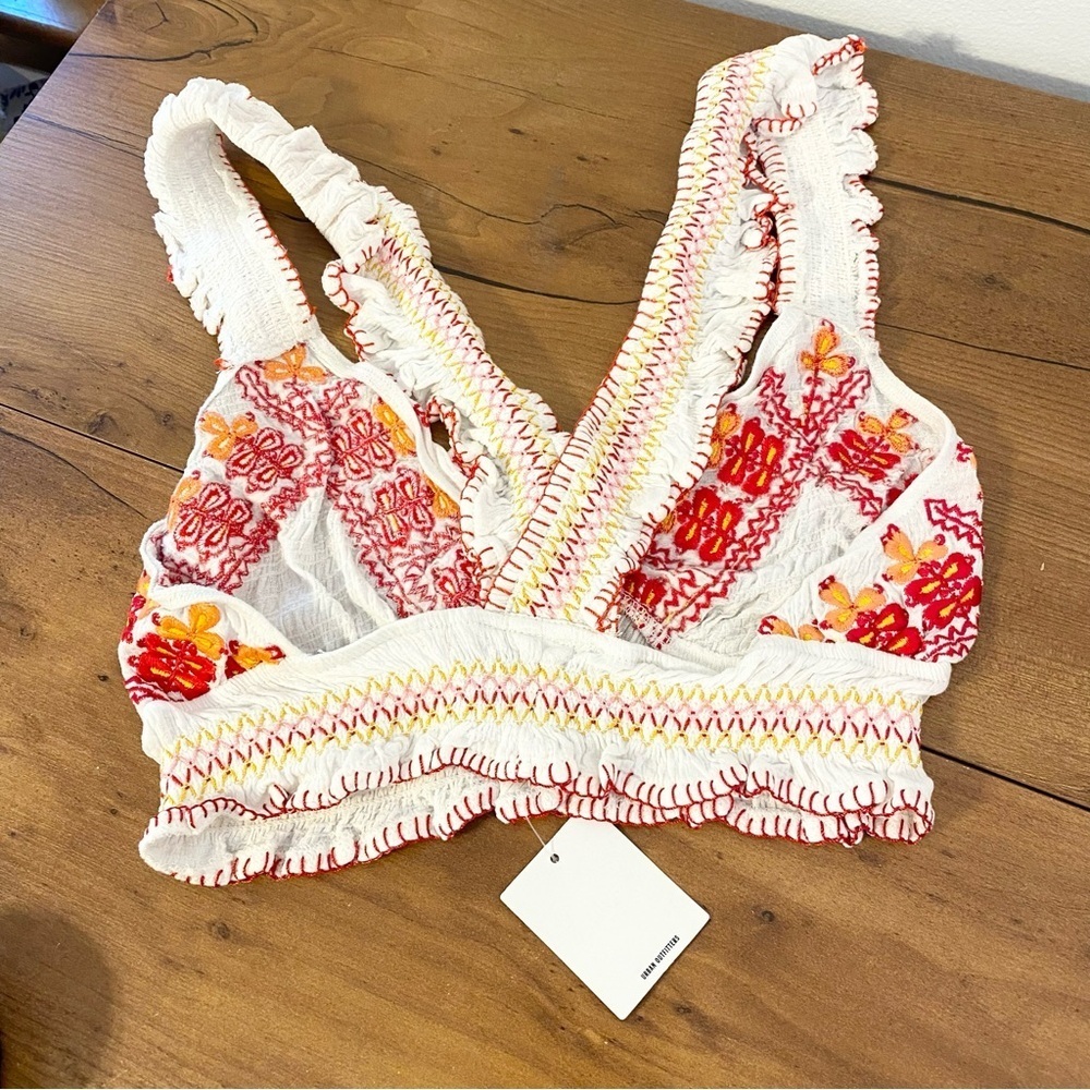 Urban Outfitters Cream Embroidered Crop Bralette with Red & Orange Accents - Picture 9 of 15